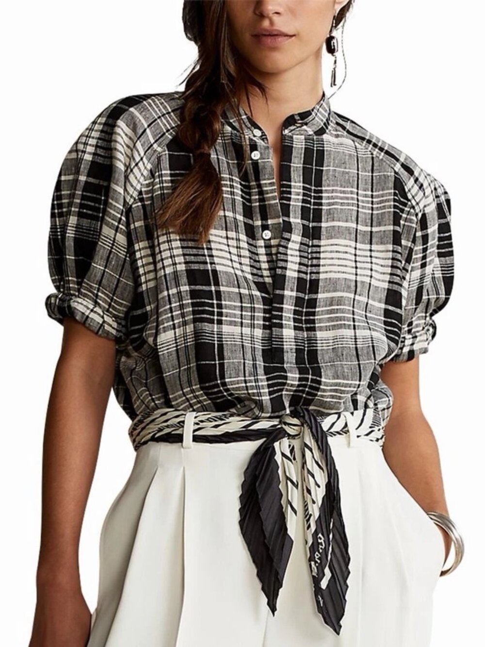 Polo Ralph Lauren Cici Plaid Short Sleeve Linen Shirt Size 6